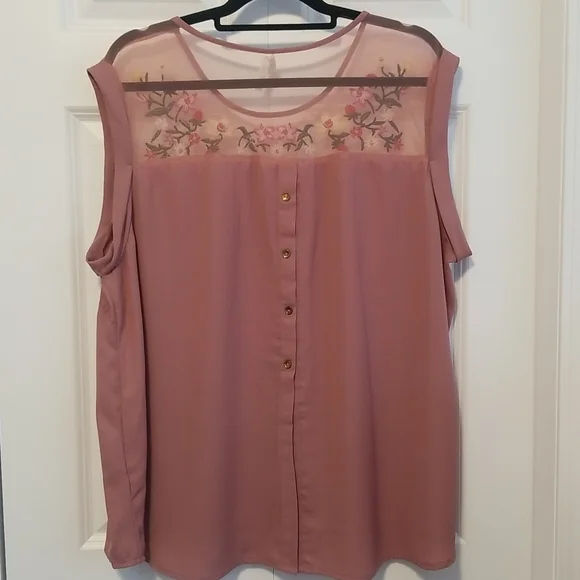 Live 4 Truth Mauve Pink Blouse with Mesh Floral Detail sz 3X - Picture 3 of 10